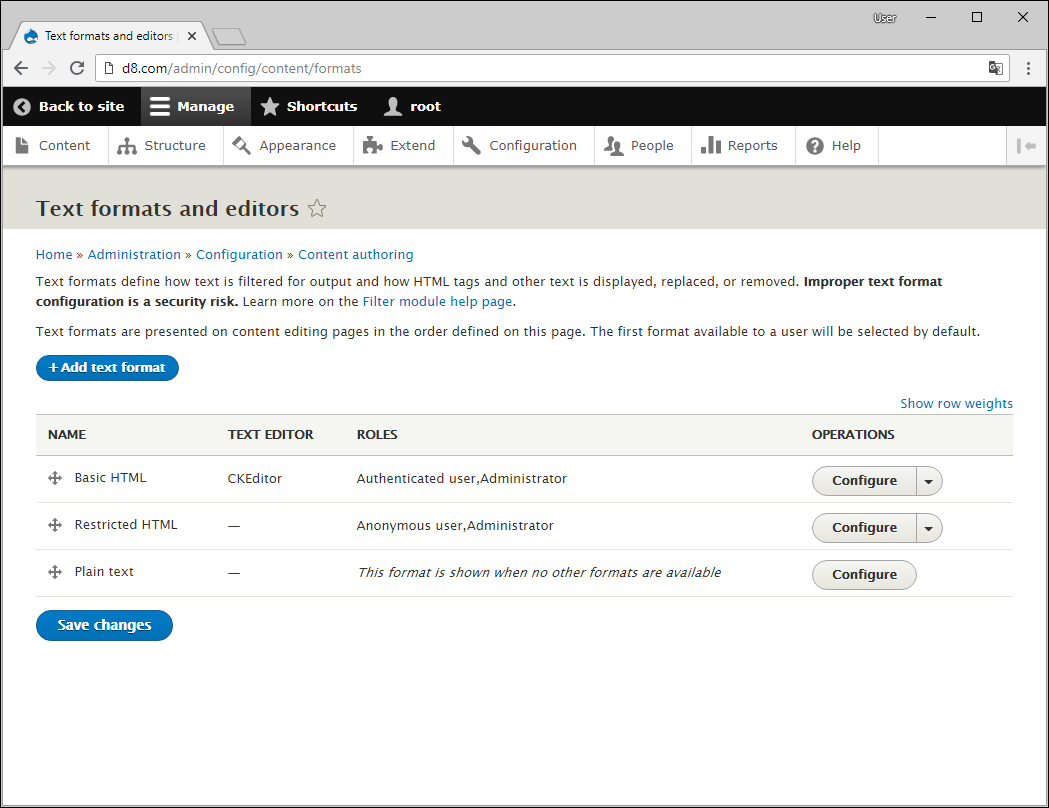 Choosing text format