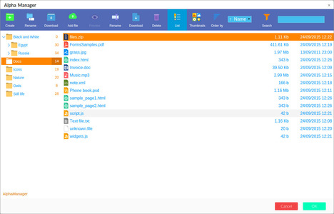 File Manager list mode screenshot