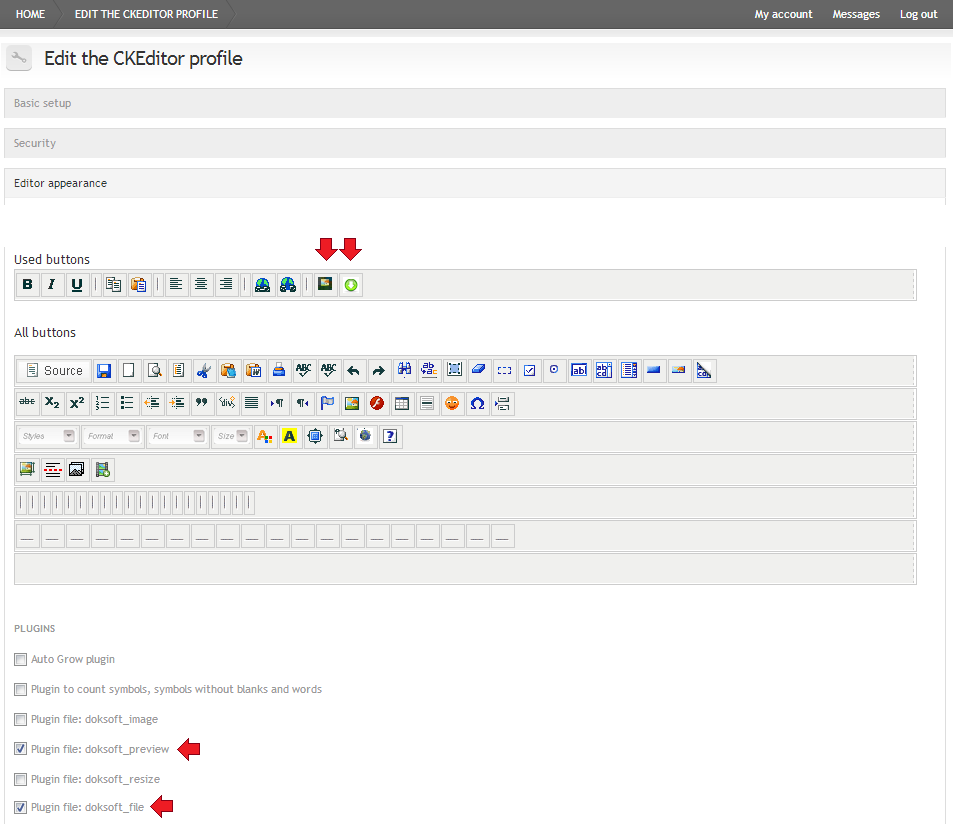 Editing CKEditor profile in Drupal