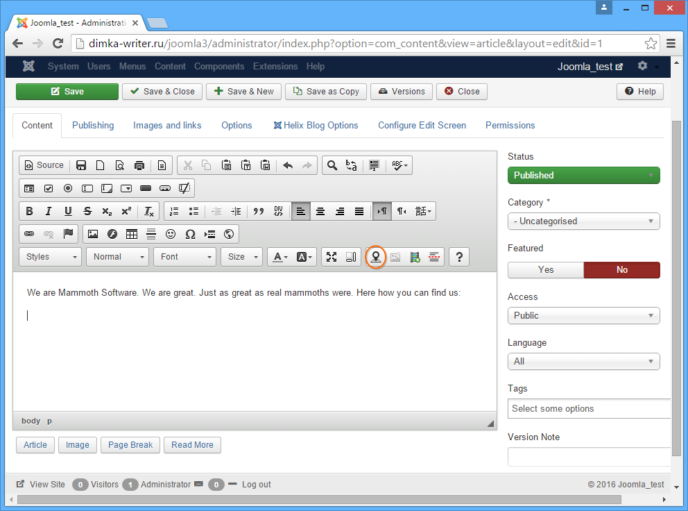 Button plugin on the CKEditor toolbar screenshot