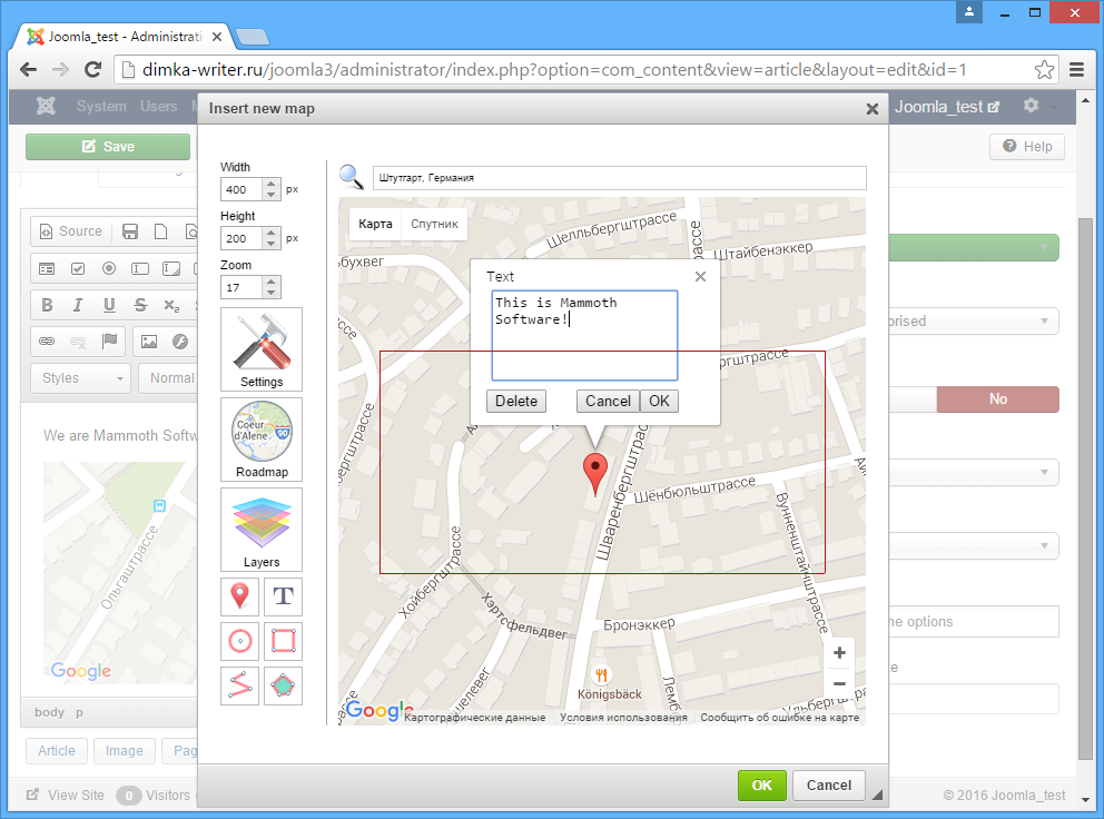 The map editor dialog screenshot