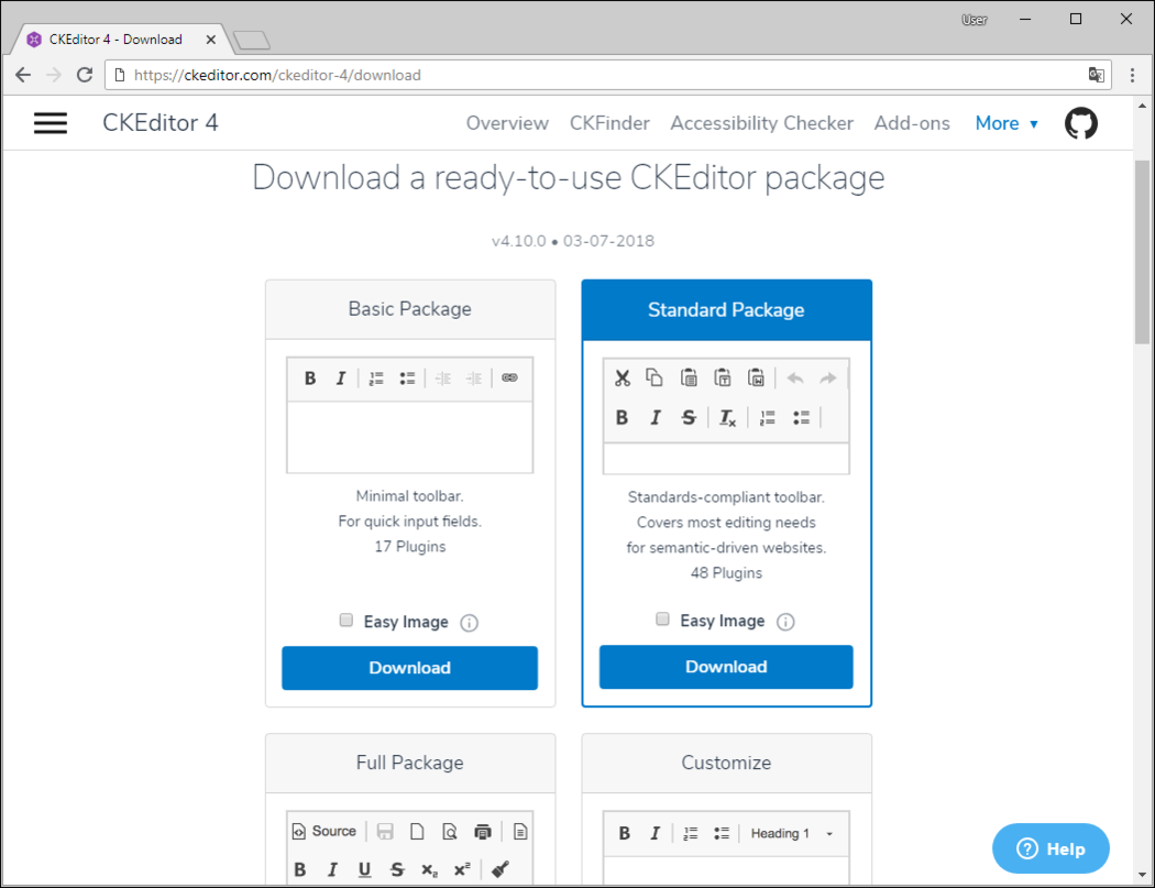 Download a CKEditor package screenshot