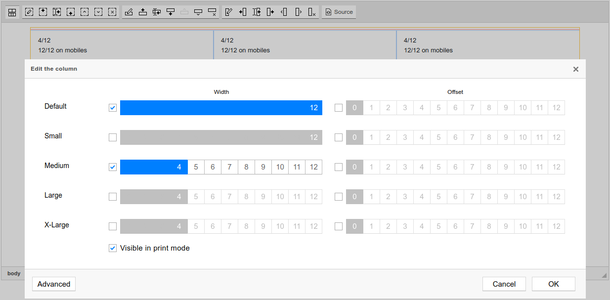 Bootstrap Tools column dialog screenshot