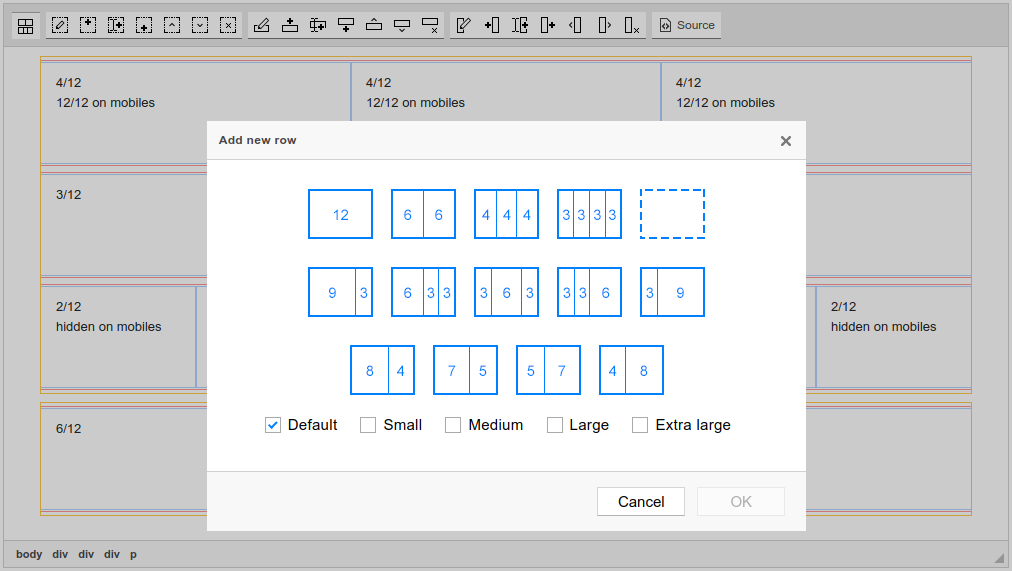 Bootstrap Tools row dialog screenshot
