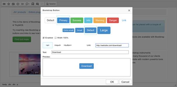 Bootstrap Button dialog screenshot