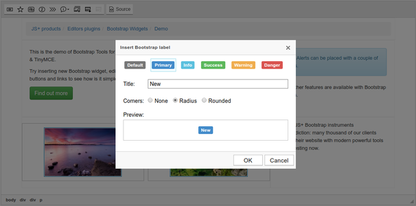 Bootstrap label dialog screenshot