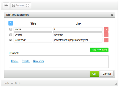 CKEditor Breadcrums dialog screenshot