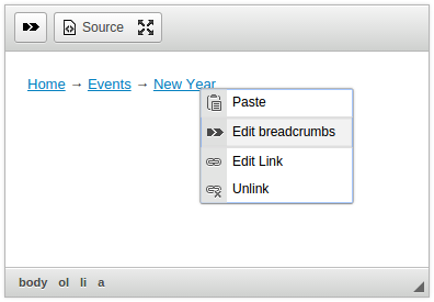 CKEditor Breadcrums editing screenshot