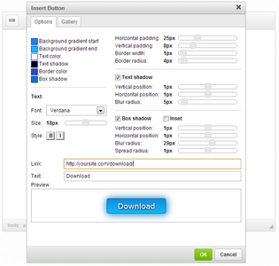 CKEditor Button options screenshot