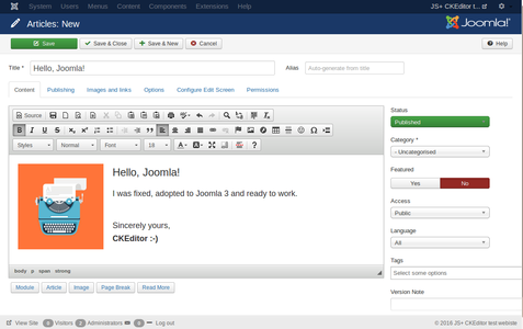 Using CKEditor in Joomla 3 screenshot