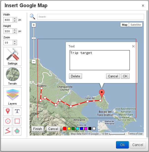TinyMCE Google Maps point tool screenshot