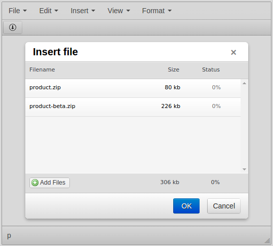 TinyMCE Quick File Uploader dialog screenshot
