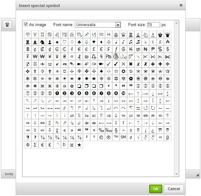 CKEditor Special Symbol dialog screenshot