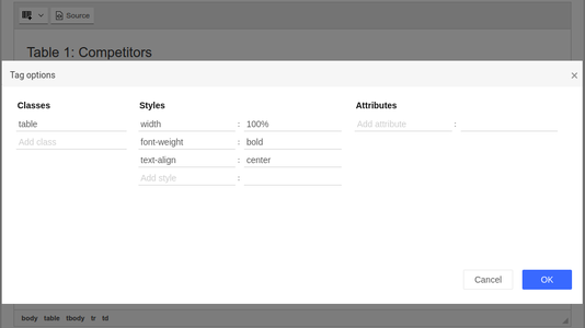 Column configuration dialog